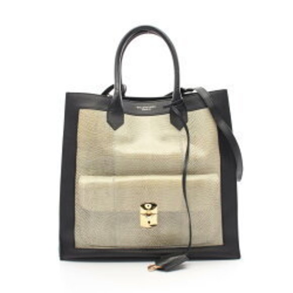 BALENCIAGA Padlock All Afternoon Handbag Exotic Leather Beige Black - Picture 1 of 8